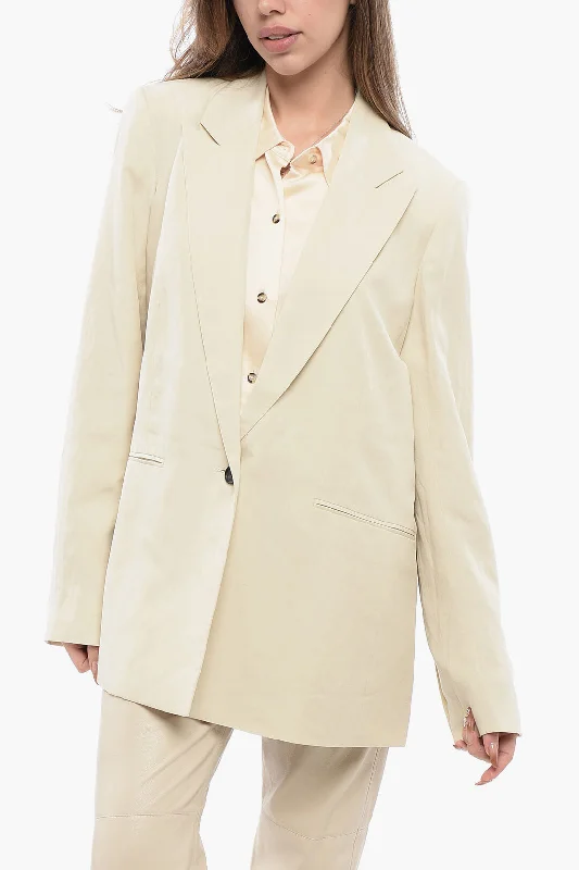 Stylish Women's Garments Summer Fashion Allsaints Linen Blend 1 Buttons Deri Blazer With Peak Lapel Stylish Women's Garments Summer Fashion Allsaints Linen Blend 1 Buttons Deri Blazer With Peak Lapel