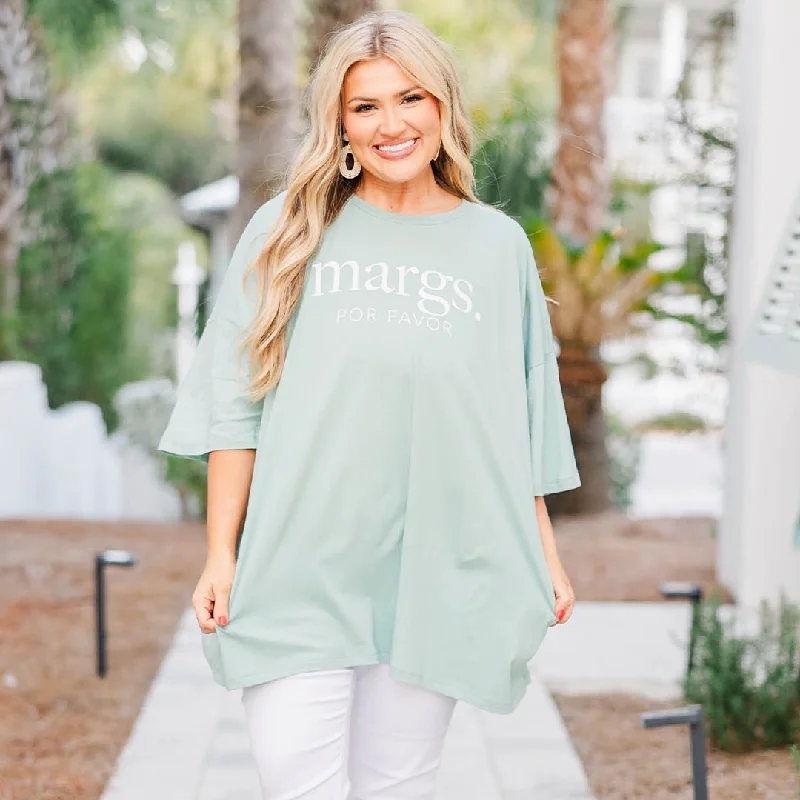 Vintage-Inspired Garments Fashion Forward In Need Of A Marg Boyfriend Tee, Dusty Green Vintage-Inspired Garments Fashion Forward In Need Of A Marg Boyfriend Tee, Dusty Green