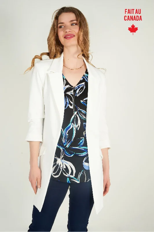 Stylish Women's Outerwear Apparel Casual Weekend Relaxed Style Veston long à manches trois-quarts - MORA - (R-C10) Stylish Women's Outerwear Apparel Casual Weekend Relaxed Style Veston long à manches trois-quarts - MORA - (R-C10)
