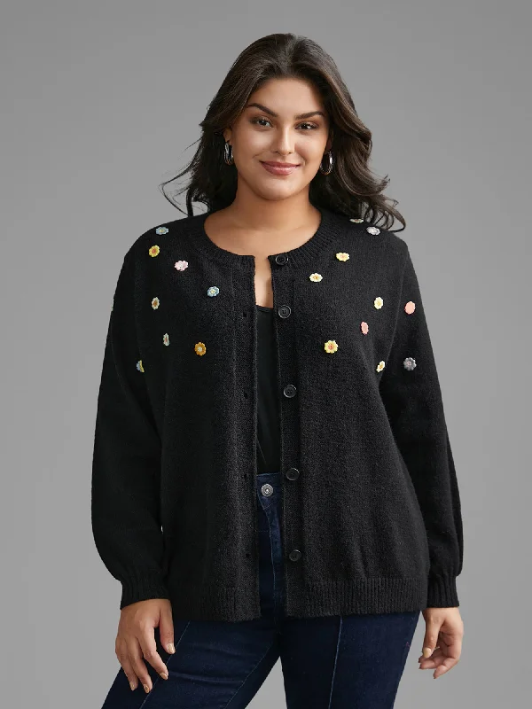 Women's Sports Apparel Effortless Grace Stereo Flower Design Button Through Cardigan Women's Sports Apparel Effortless Grace Stereo Flower Design Button Through Cardigan