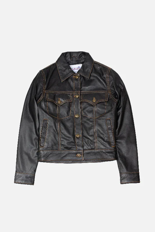 Classic Clothes For Women Fashionista Favorites Modfather Clothing - Women's Leather Black - Trucker Jacket Classic Clothes For Women Fashionista Favorites Modfather Clothing - Women's Leather Black - Trucker Jacket