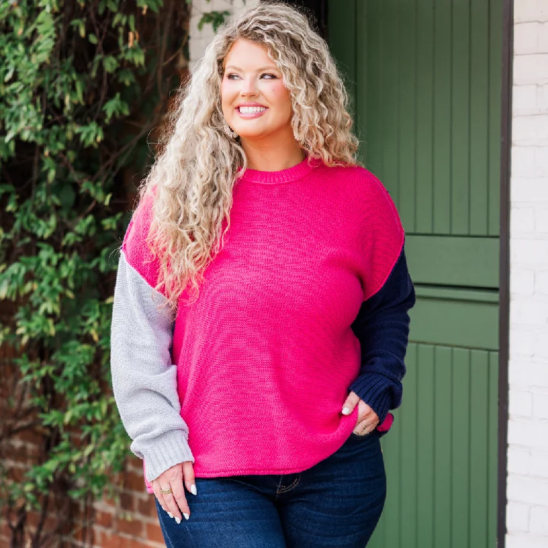 Women's Everyday Garments Women’S Urban Fashion Snowy Owl Sweater, Fuchsia-Navy