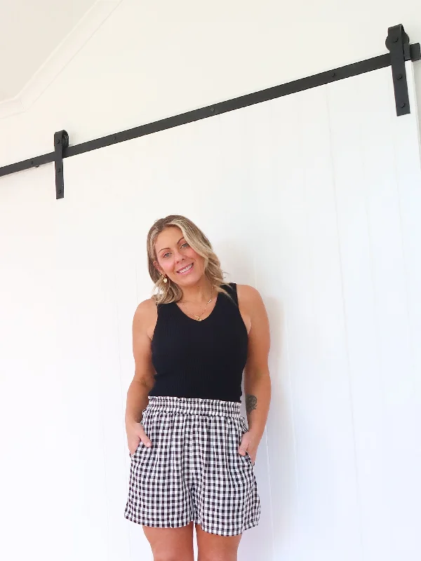 Women's Weekend Outfit Summer Splash Sale Tibby Shorts- Black Gingham