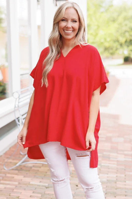 Women's Plus-Size Attire Discount Extravaganza Wondering About You Top, Red