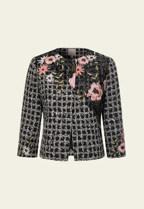 Sustainable Women's Clothing Limited Time Sequine-detail Embroidered Cropped Jacket Sustainable Women's Clothing Limited Time Sequine-detail Embroidered Cropped Jacket