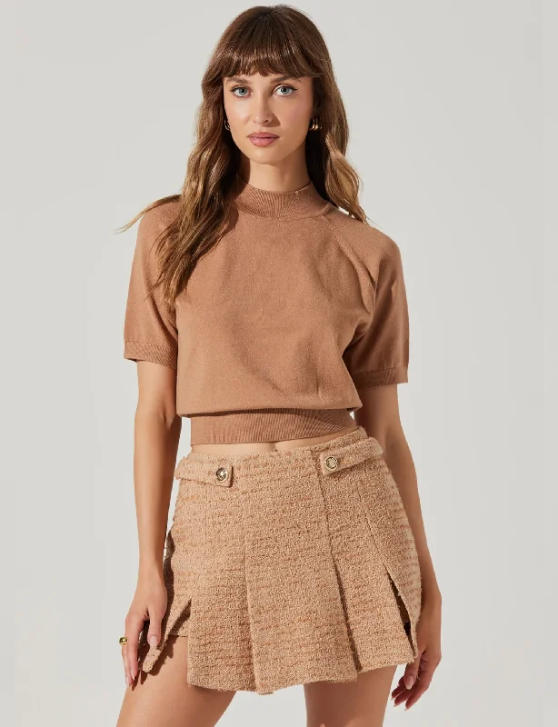 Women's Casual Wear Clothes Effortless Sophistication Larine Cropped Sweater, Camel