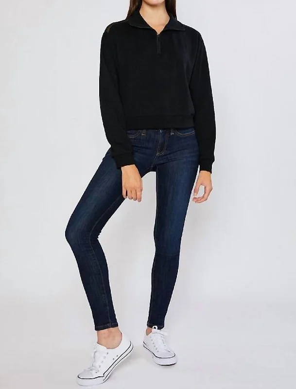 Women's Elegant Clothing Sets Get The Latest Trends Terry Blocked Crop Half Zip Sweatshirt In Black Women's Elegant Clothing Sets Get The Latest Trends Terry Blocked Crop Half Zip Sweatshirt In Black
