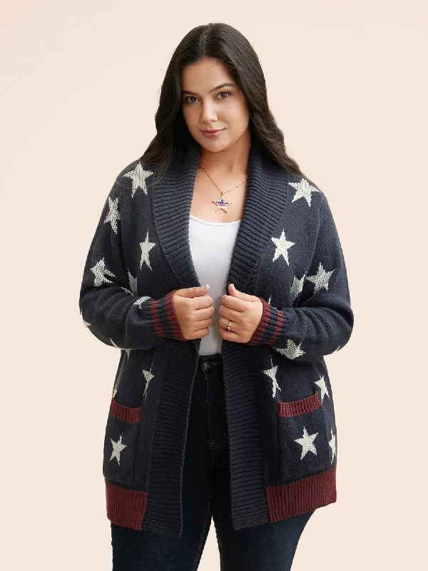 Women's Clothing End - Of - Month Blowout Star Contrast Patched Pocket Cardigan
