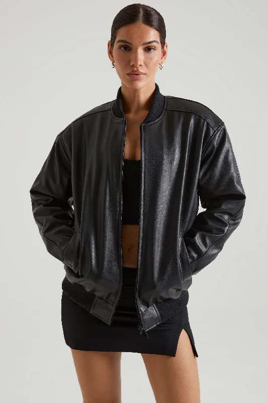 Women's Night-Out Outfit Vintage Inspired Fashion Sale Faux Leather Jacket in Black Women's Night-Out Outfit Vintage Inspired Fashion Sale Faux Leather Jacket in Black