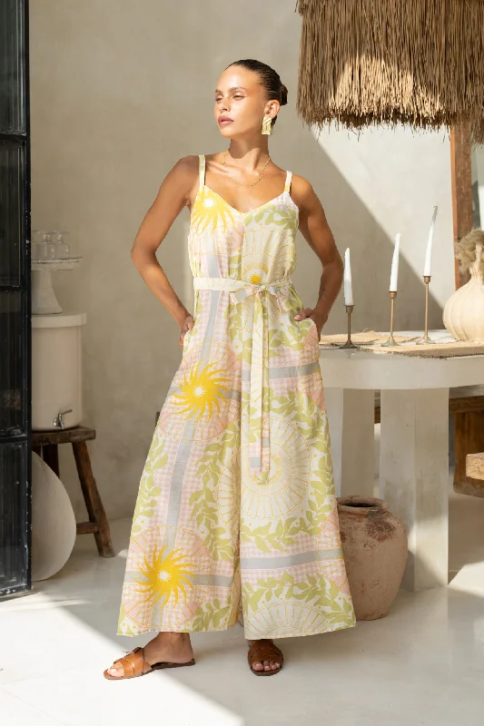 Women's Classic Attire Buy More, Save More Aurea Yellow Pink Abstract Jumpsuit