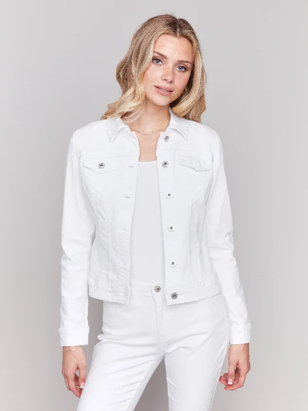 Women's Clothes And Apparel Chic Wardrobe Essentials Stretch Denim Jacket - White