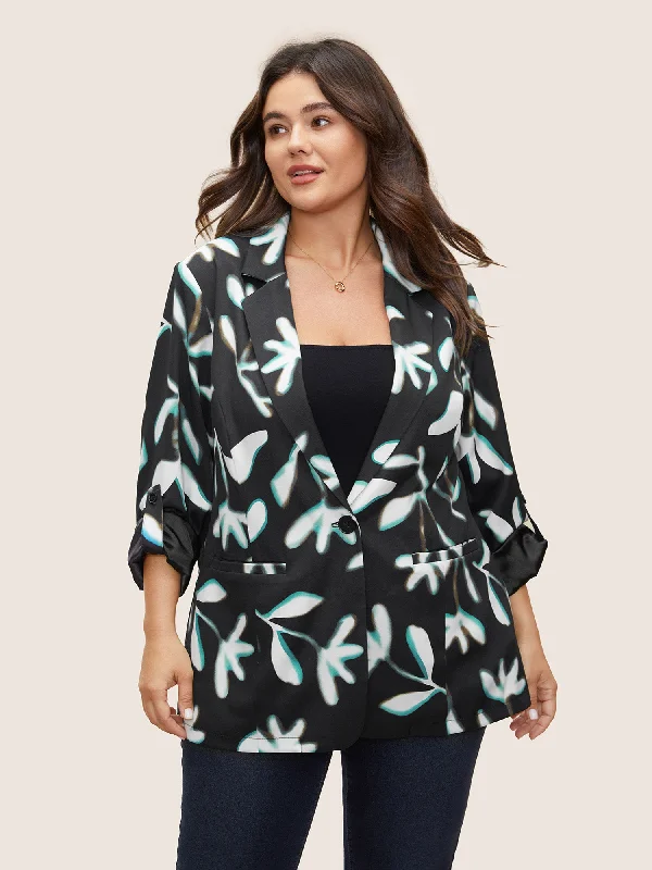 Women's Casual Clothing For Lounging Fashion Sale Plants Print Suit Collar Button Up Tab Sleeve Blazer Women's Casual Clothing For Lounging Fashion Sale Plants Print Suit Collar Button Up Tab Sleeve Blazer