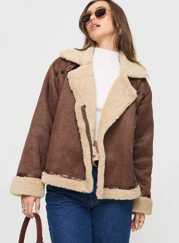 Women's Clothing For Travel Popular Collection Jadala Shearling Jacket Brown