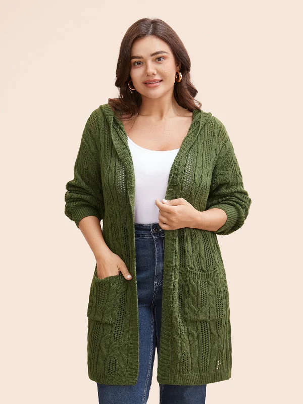 Women's High-Fashion Outfit Limited Stock Hooded Cable Knit Open Front Cardigan