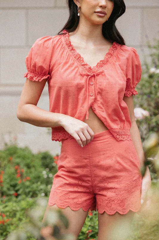 Elegant Women's Evening Garments Discount Extravaganza Zafira Lace Trim Shorts - Coral Elegant Women's Evening Garments Discount Extravaganza Zafira Lace Trim Shorts - Coral