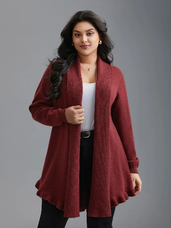 Affordable Women's Clothes Charming Silhouette Kimono Collar Texture Knit Ruffle Hem Cardigan Affordable Women's Clothes Charming Silhouette Kimono Collar Texture Knit Ruffle Hem Cardigan