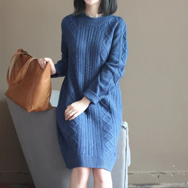 Stylish Women's Outerwear Apparel Seasonal Style Discounts winter vintage dark blue cotton sweater dresses plus size cable knit casual dress Stylish Women's Outerwear Apparel Seasonal Style Discounts winter vintage dark blue cotton sweater dresses plus size cable knit casual dress