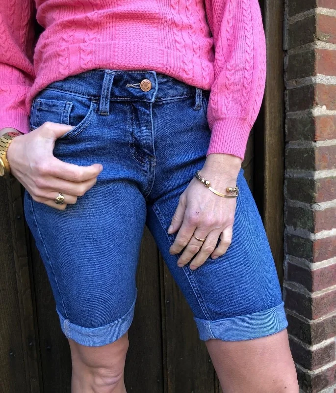 Women's High-Fashion Garments Budget Friendly Blue Denim Knee Length Shorts