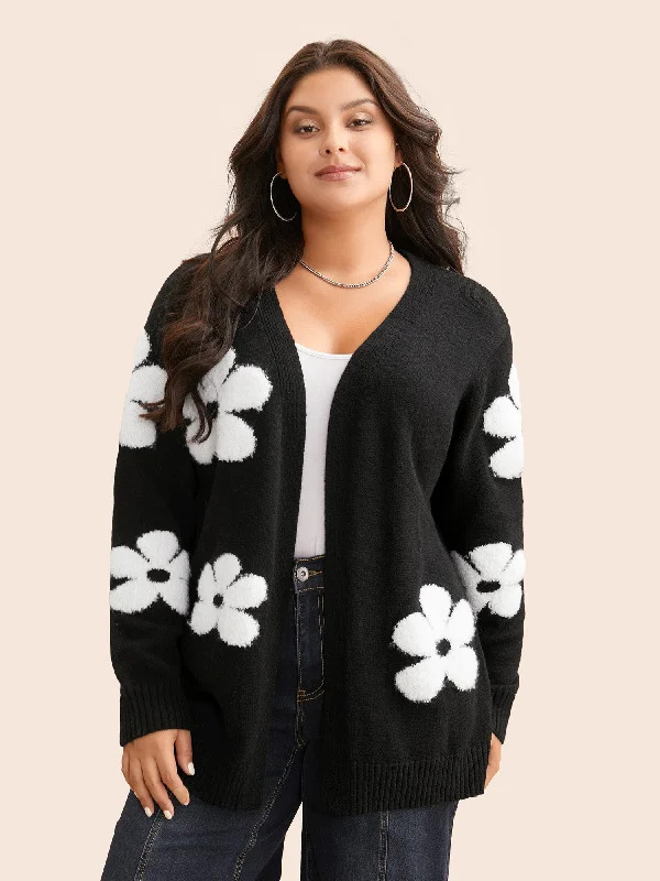 Luxury Women's Clothing Anniversary Sale Floral Jacquard Drop Shoulder Sleeve Cardigan Luxury Women's Clothing Anniversary Sale Floral Jacquard Drop Shoulder Sleeve Cardigan