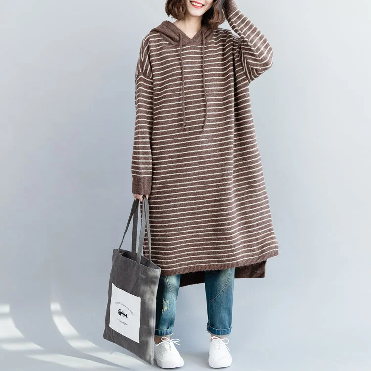 Stylish Women's Garments For Holidays Latest Trends Women brown striped Sweater Aesthetic Quotes Funny hooded knitwear Stylish Women's Garments For Holidays Latest Trends Women brown striped Sweater Aesthetic Quotes Funny hooded knitwear