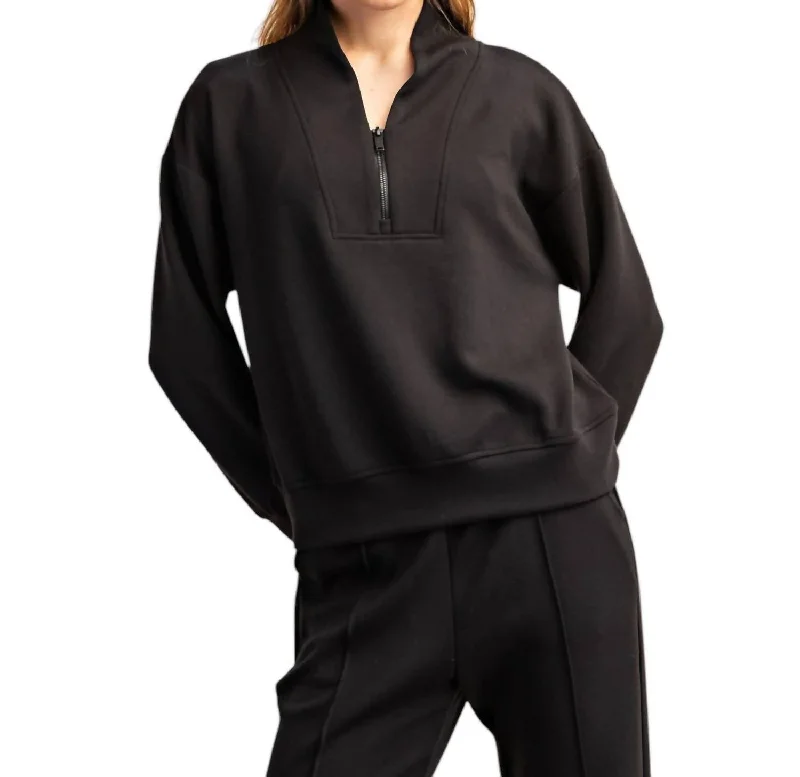 Women's Versatile Apparel Everyday Basics Scuba Half Zip Sweatshirt In Black