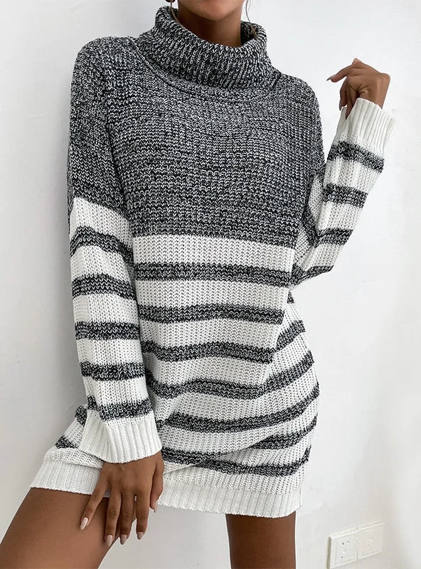 Comfortable Women's Clothing Limited Stock, Big Sale TastyHottie - FASHION LOOSE STRIPED STITCHING CONTRAST TURTLE NECK DRESS Comfortable Women's Clothing Limited Stock, Big Sale TastyHottie - FASHION LOOSE STRIPED STITCHING CONTRAST TURTLE NECK DRESS