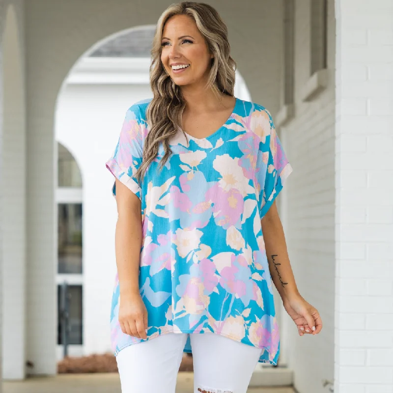 Elegant Women's Evening Garments Massive Savings Find Me In Tahiti Top, Sky Blue