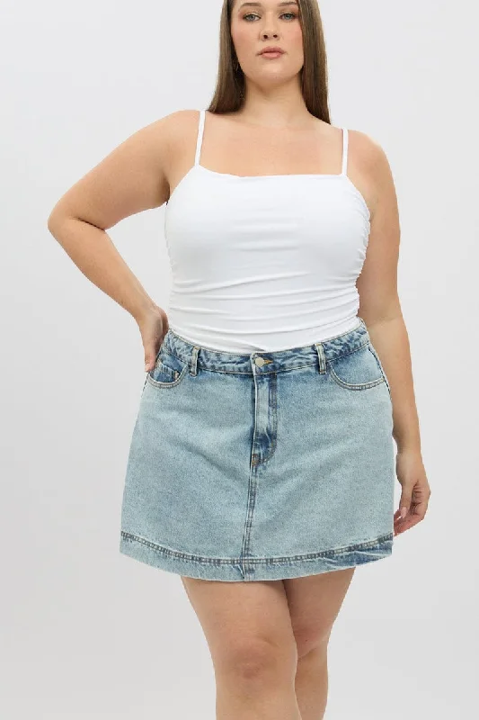 Vintage-Inspired Women's Clothes Elegant Ensemble Denim Denim Skort Skirt High Rise