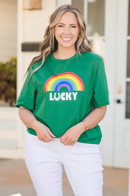 Women's Trendy Clothes Elegant Details Rainbow Sunsets Tee, Evergreen