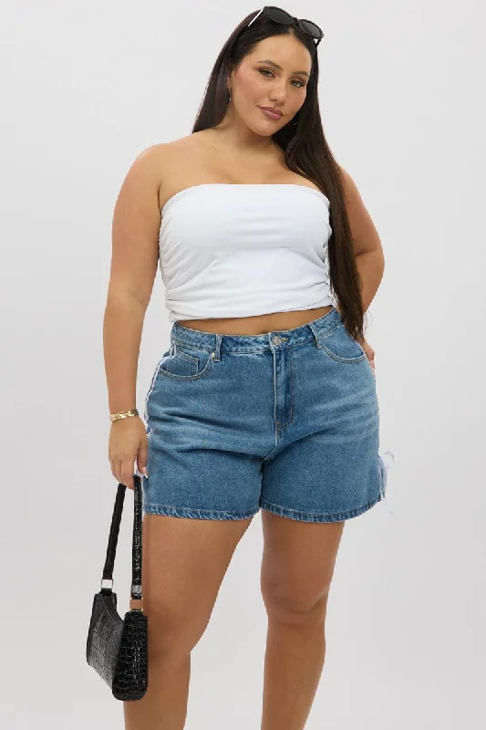 Women's Work Outfit Big Savings On Minimalist Office Styles Denim Relaxed Shorts High Rise Side Ribbon Detail
