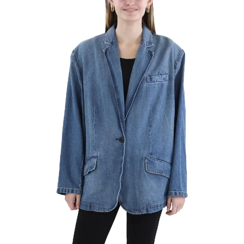 Affordable Women's Garments Seasonal Trend Plus Womens Denim Trendy One-Button Blazer Affordable Women's Garments Seasonal Trend Plus Womens Denim Trendy One-Button Blazer