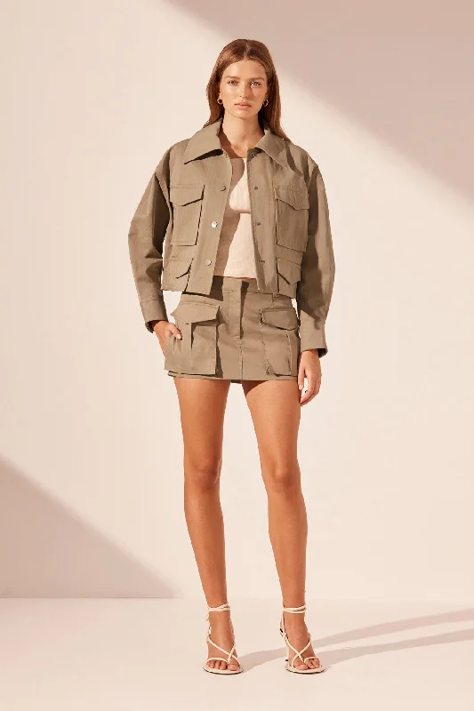 Women's Weekend Outfit Trendy Clothing Sale KAI PATCH POCKET CROP JACKET - GREY KHAKI