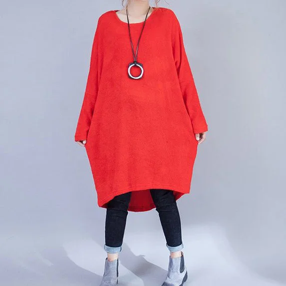 Affordable Luxury Women's Apparel Flash Sale Fever plus size casual woolen dresses red fashion low high sweater dress Affordable Luxury Women's Apparel Flash Sale Fever plus size casual woolen dresses red fashion low high sweater dress