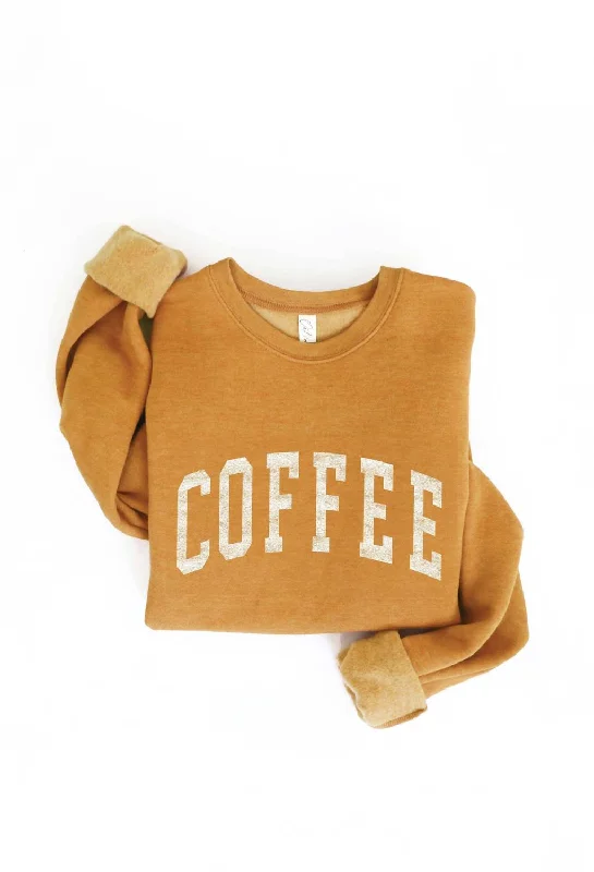 Women's Party Clothes Style Versatile Women's Collection Women's Coffee Graphic Sweatshirt In Heather Mustard Women's Party Clothes Style Versatile Women's Collection Women's Coffee Graphic Sweatshirt In Heather Mustard