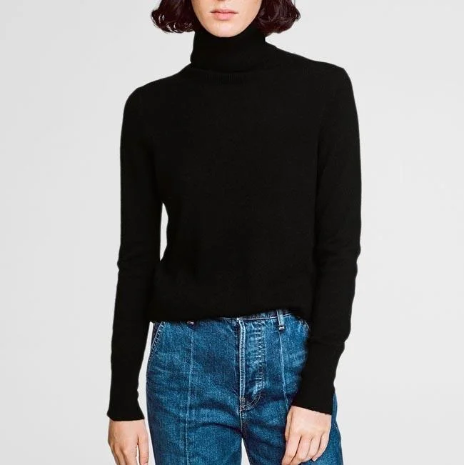 Women's Cozy Outfit For Lounging Cutting Edge Fashion Essential Turtleneck (Black)