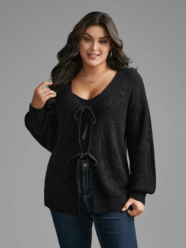 Women's Seasonal Apparel Feminine Elegant Supersoft Essentials Solid Tie Knot Cardigan Women's Seasonal Apparel Feminine Elegant Supersoft Essentials Solid Tie Knot Cardigan