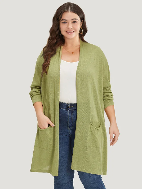 Women's Casual Clothing For Lounging Limited Styles Solid Patched Pocket Open Front Tunic Cardigan Women's Casual Clothing For Lounging Limited Styles Solid Patched Pocket Open Front Tunic Cardigan