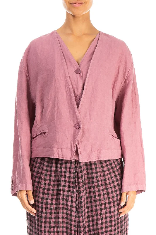 Timeless Women's Apparel Enjoy Discount Double Closure Mauve Taupe Linen Jacket