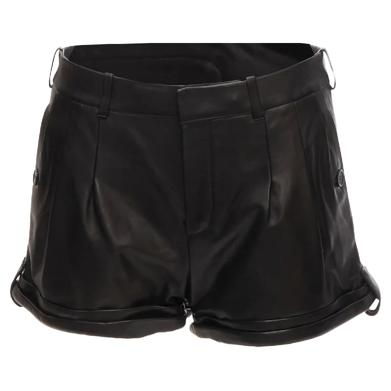 Affordable Women's Attire Chic Outfits Saint Laurent lambskin leather high waisted cuffed shorts Affordable Women's Attire Chic Outfits Saint Laurent lambskin leather high waisted cuffed shorts