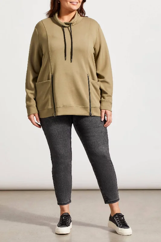 Women's Functional Apparel For Outdoor Activities Embrace New Fashion Funnel Neck Top W/ Pockets In Aloe Women's Functional Apparel For Outdoor Activities Embrace New Fashion Funnel Neck Top W/ Pockets In Aloe