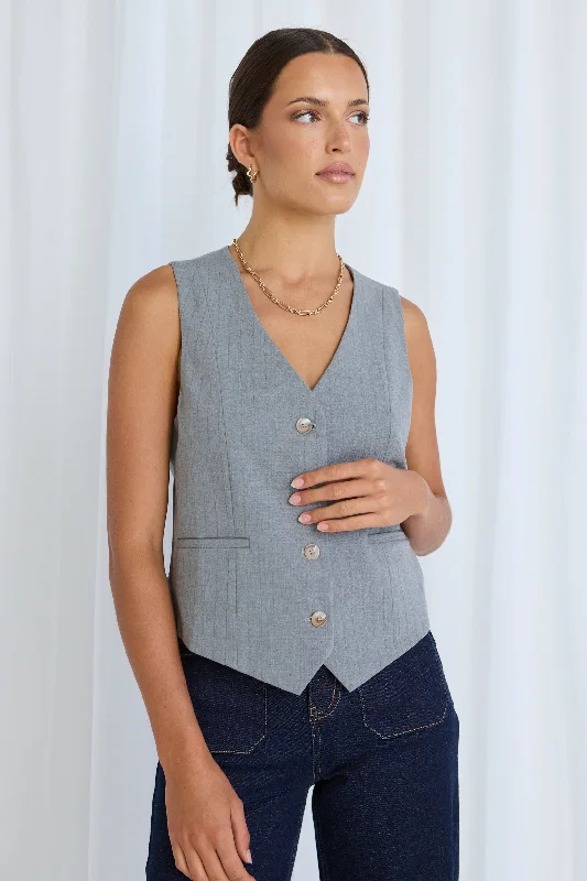 Women's Stylish Professional Apparel Flash Sale Virtue Grey Pinstripe Vest