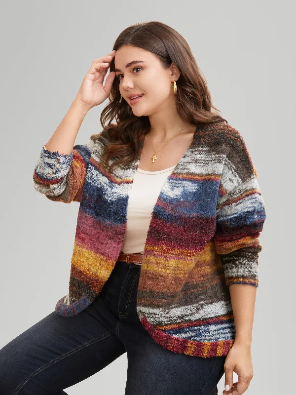 Women's Athleisure Apparel Vibrant Prints Ombre Open Front Curved Hem Cardigan