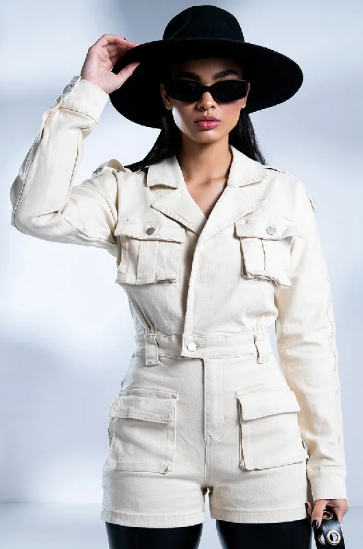 Women's Evening Apparel Signature Style Essentials LONG SLEEVE UTILITY ROMPER