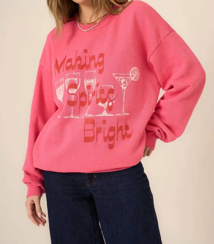 Women's Luxury Attire Evening Looks Making Spirits Bright Crew Neck Sweatshirt In Pink
