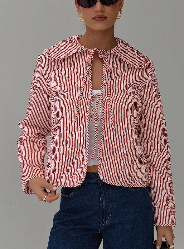 Chic Clothes For Women Beat The Heat In Tropical Styles Jaskier Jacket Red / White Stripe Chic Clothes For Women Beat The Heat In Tropical Styles Jaskier Jacket Red / White Stripe