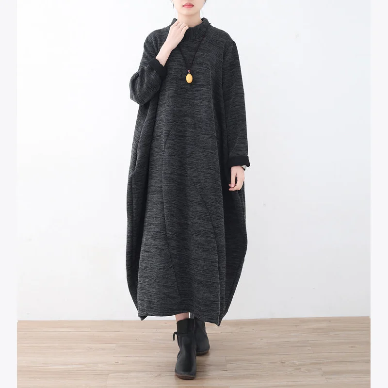 Women's Clothing Apparel Sets Budget Saver boutique dark gray knit dresses Loose fitting asymmetrical pullover vintage high neck dress Women's Clothing Apparel Sets Budget Saver boutique dark gray knit dresses Loose fitting asymmetrical pullover vintage high neck dress
