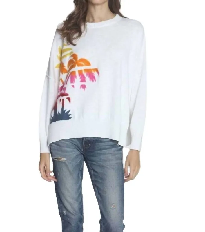 Women's Comfy Loungewear Outfit Fashion-Forward Karma Sweatshirt In White Palms