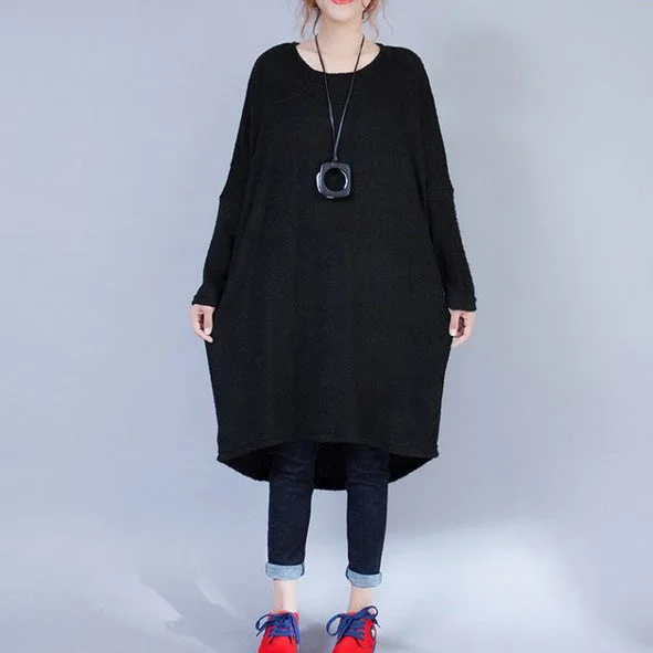 Classic Women's Apparel Limited Time Flash Sale autumn black low high woolen knit dresses plus size casual long sleeve maternity sweater dress Classic Women's Apparel Limited Time Flash Sale autumn black low high woolen knit dresses plus size casual long sleeve maternity sweater dress