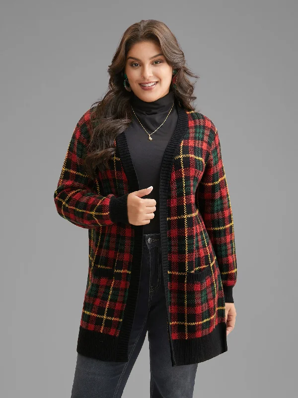 Women's Clothing For Holiday Travel Exclusive Discount Holiday Plaid V-neck Open Cardigan Women's Clothing For Holiday Travel Exclusive Discount Holiday Plaid V-neck Open Cardigan
