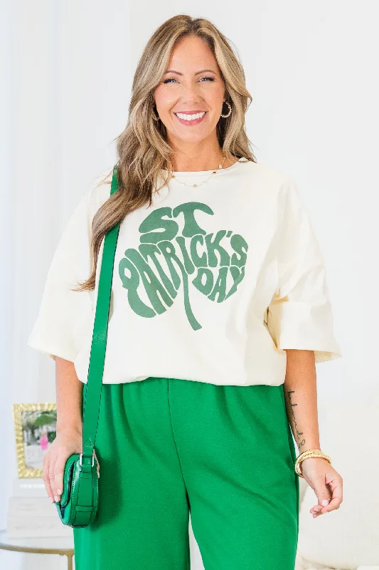 Women's Occasion Wear Clothes Chic Urban Fashion Look Good Luck Charm Boyfriend Tee, Ivory Women's Occasion Wear Clothes Chic Urban Fashion Look Good Luck Charm Boyfriend Tee, Ivory